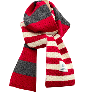 红色条纹拼色细长款装饰围巾秋冬保暖围脖女可爱外搭针织毛线学生