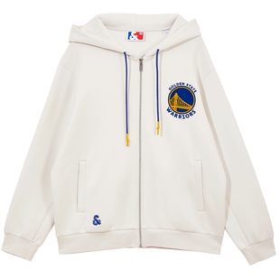 杰克琼斯男装秋冬卫衣长袖NBA联名勇士队篮球舒适连帽拉链上衣