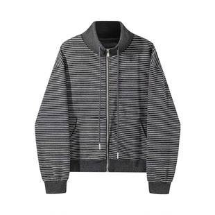 加绒加厚立领条纹卫衣外套女秋冬季2025新款显瘦拉链开衫保暖上衣