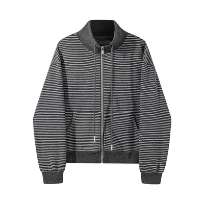 加绒加厚立领条纹卫衣外套女秋冬