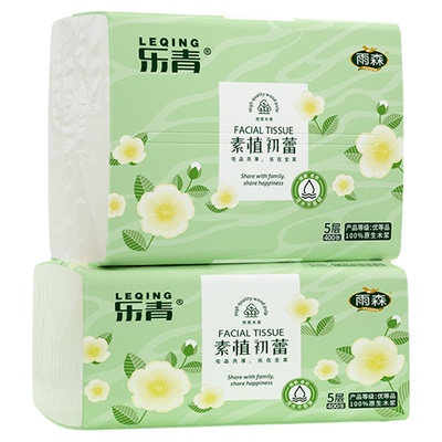 雨森乐青系列抽纸400张5层原生木浆柔韧亲肤家庭装24包餐巾纸纸巾