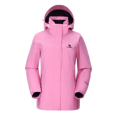 骆驼极光粉色冲锋衣三合一男女冬款防水外套两件套加绒加厚登山服