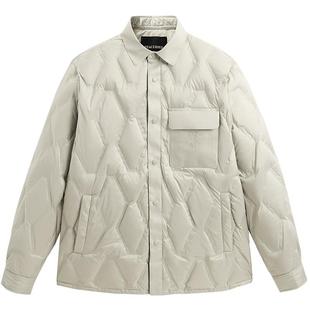 太平鸟男装 鹅绒羽绒服男衬衫式保暖口袋外套灰色防寒服男