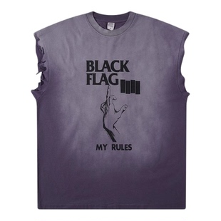 Without Me/SMILEANDSAD BLACKFLAG乐队破坏做旧水洗坎肩短袖背心