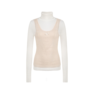 Kroche  Geek chic 羊毛混纺 假两件背心长袖针织高领打底衫