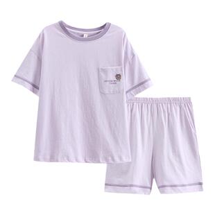 芬腾情侣睡衣女纯棉夏季短袖薄款韩版青年男士休闲全棉家居服套装