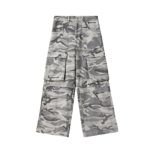 JUMPNEXT美式迷彩裤子设计感小众慵懒风工装裤男女宽松直筒休闲裤