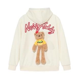NOISY TEDDY男女同款25冬季新款可爱汉堡熊开衫加绒连帽卫衣外套