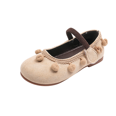 春秋季女童绒球公主风皮鞋