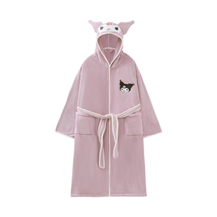 2026年卡通睡袍女冬天季加厚保暖长毛绒长款连帽浴袍可外穿家居服