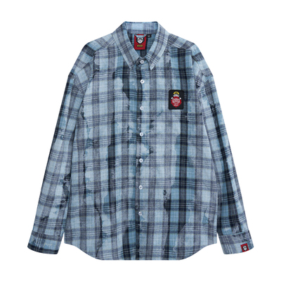 不规则仿扎染格纹长袖衬衫外套