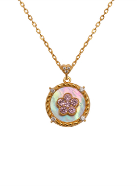 甜茶原创粉系桃花运镀金锁骨贝母