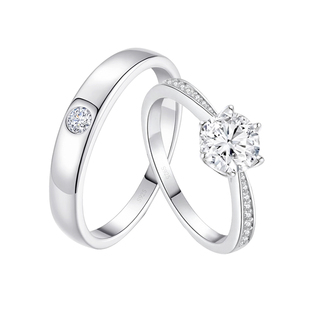 莫桑钻戒指情侣对戒纯银一对钻戒结婚仿真订婚求婚轻奢小众礼物