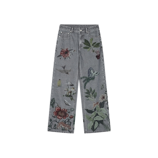 UOOYAA/乌丫2025冬季新款「魔法花园」超现实印花牛仔裤