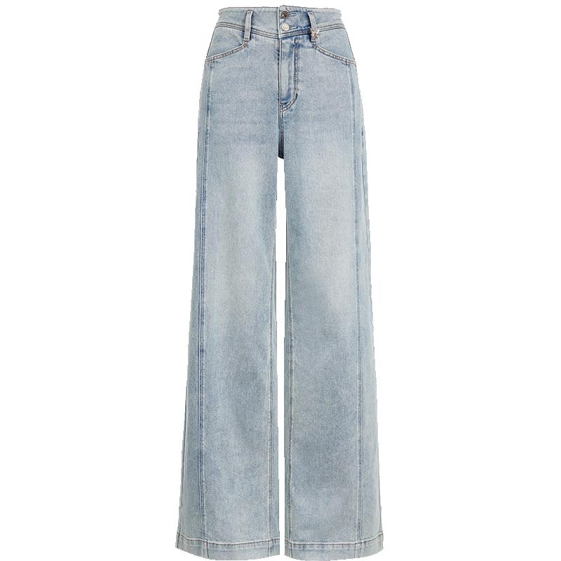 【广角裤】ONLY2025秋季新款绑带设计高腰宽松长裤直筒裤牛仔裤女