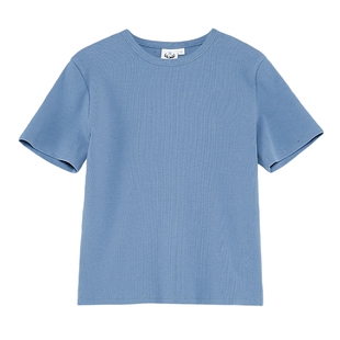 鹿与飞鸟“午后遐想”百搭6色罗纹针织短袖亲肤T恤4966