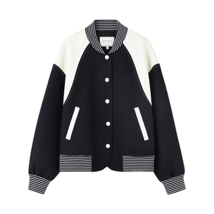 秋水伊人时尚简约百搭撞色短外套2025年初秋新款通勤休闲立领上衣