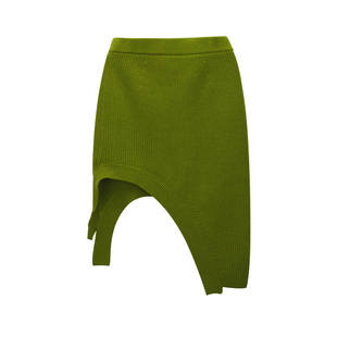 JNBY/江南布衣春秋季半身裙纯绵羊毛针织不规则设计高腰中长款裙