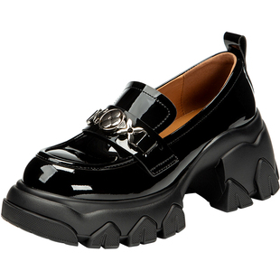 Hongkee/红科女鞋2025年新款秋季厚底粗跟时尚单鞋乐福鞋HA85M315