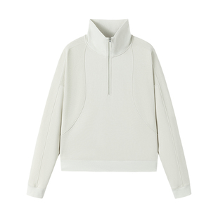 INNERLAND运动休闲风卫衣半拉链套头轻柔毛巾布长袖卫衣女款外套