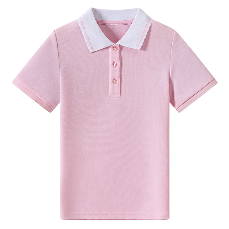 伊顿校服工厂粉色心形衣领短袖POLO衫中小学生夏季学院风棉质班服