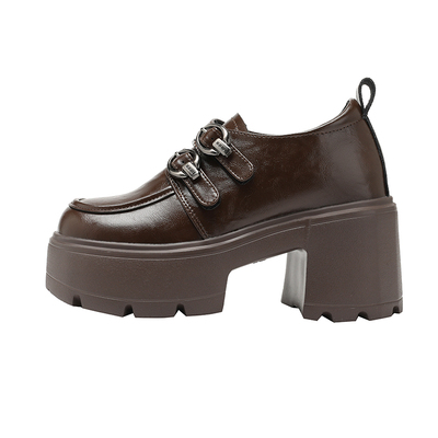 真皮英伦风圆头秋冬厚底小皮鞋女