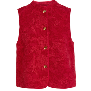 QS秸熙春秋新品复古新中式轻国风绣花马夹设计感提花无袖马甲外套