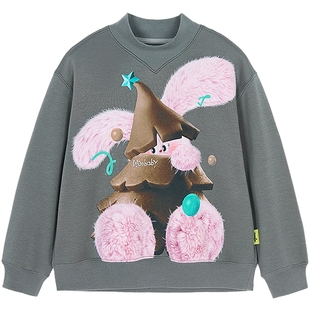 [沐言同款]woobaby儿童加绒卫衣男女童25冬发热抗菌亲子红拜年服