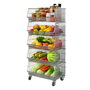 304不锈钢厨房置物架多功能落地小推车家用果蔬篮子多层收纳架子