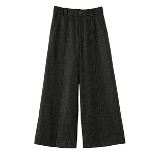 晚白2025年冬新款舒适高腰显瘦裤子挺括利落羊毛阔腿休闲裤女