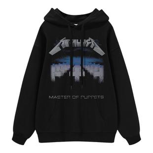 Metallica金属制品摇滚乐队美式街头男女黑灰色纯棉连帽圆领卫衣
