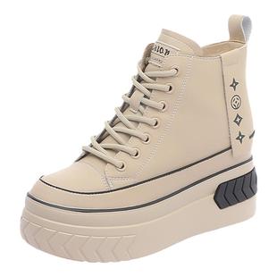 内增高女鞋爆款时尚高帮鞋潮真皮8cm马丁靴厚底休闲短靴小个子女