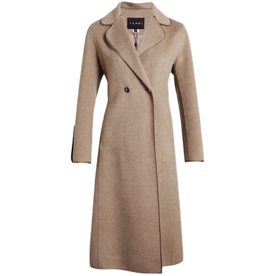【羊毛+真丝】LANDI收腰毛呢大衣女新款冬季卡其色外套显瘦