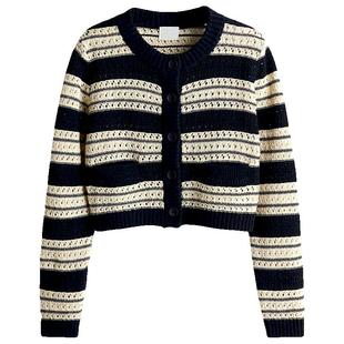 HM女装毛针织衫冬季长袖舒适单排扣miu系开衫1278048