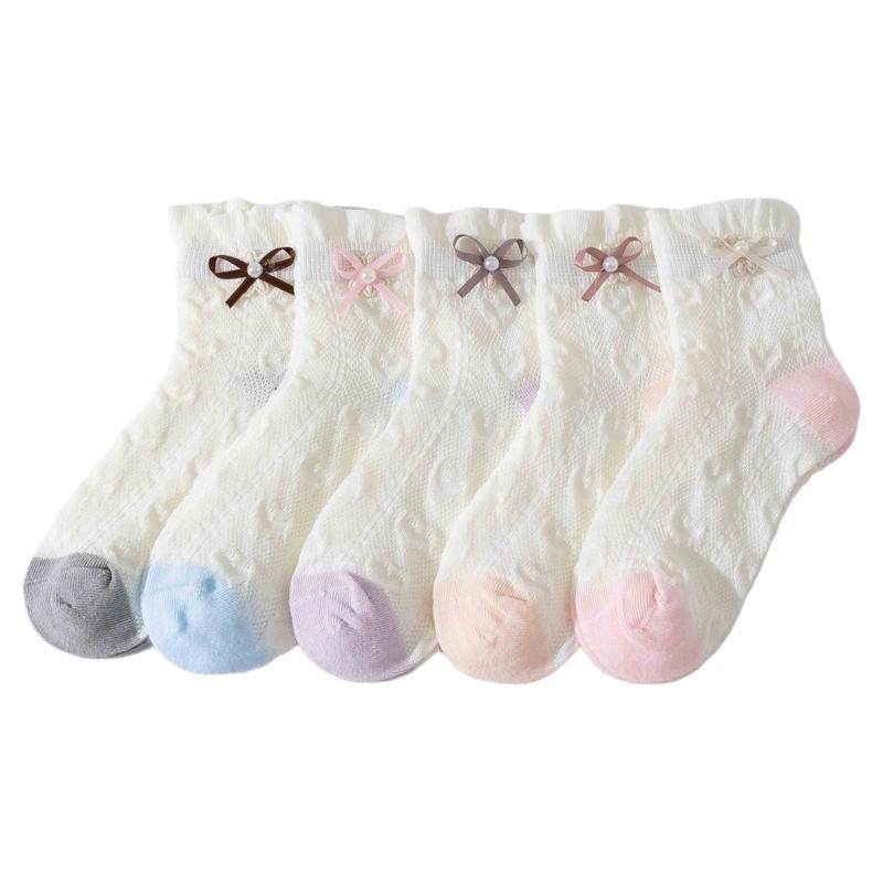 女童蝴蝶结公主袜儿童花边袜纯棉