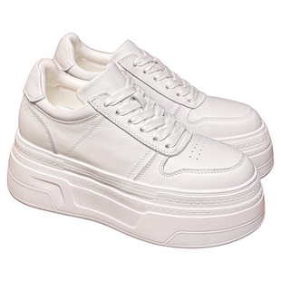 轻便松糕厚底内增高8-10cm女款2026新款春款真皮显脚小个子小白鞋