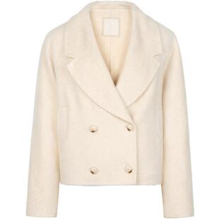 XG雪歌通勤短款长袖毛呢外套时尚冬季新款米白色纯绵羊毛大衣女装