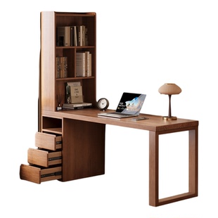 书桌书柜一体靠墙家用实木学习桌写字桌长条桌卧室工作台储物抽屉