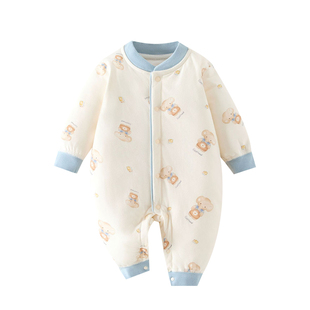 婴儿保暖连体衣春秋冬季薄棉夹棉新生儿婴幼儿衣服小月龄宝宝睡衣