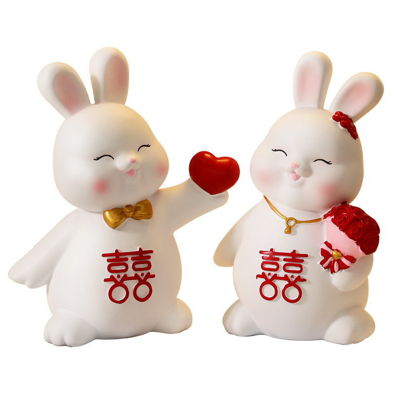 订婚情侣兔子摆件家居客厅婚房布置实用装饰品送闺蜜新人结婚礼物