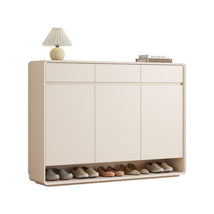 北欧奶油风实木鞋柜白色烤漆储物柜玄关大小户型极简门厅入户柜子