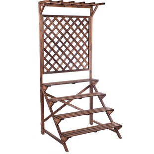 木栅栏花盆围栏攀爬花架防腐阳台户外碳化实木爬藤架网格隔断花