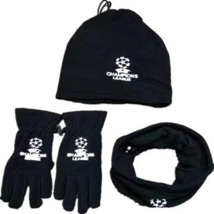 欧冠足球围脖手套帽子冬季抓绒保暖训练手套踢球运动面罩跑步手套