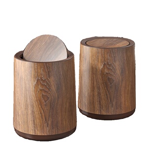 新中式木纹垃圾桶复古家用大容量客厅厨房卫生间商用纸篓桌面带盖