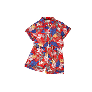 MIMY品牌夏男童花衬衫套装短袖小中大童薄款休闲潮款炸街2023新款