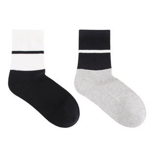 棉元素女袜子秋冬撞色拼色简约女生常规厚棉质中筒提花女袜T20523