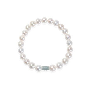 京润珍珠雅竹淡水珍珠手链7.3-8.3mm白色近圆形大点位珍珠手串女D