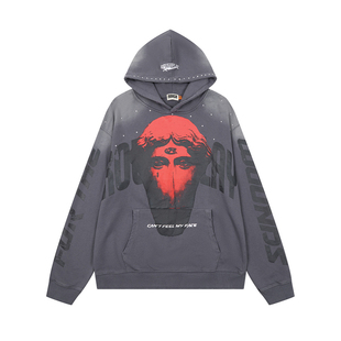 RoughPlay Hoodie美潮复古高街洗水做旧烫钻重磅纯棉毛圈连帽卫衣