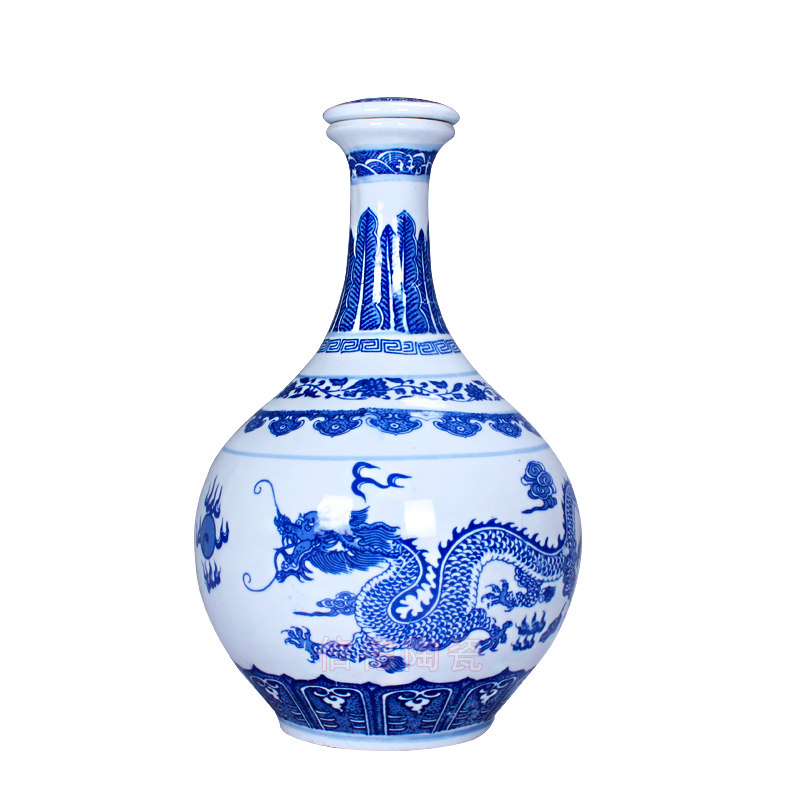 玉壶春 青花瓷1斤3斤5斤装景德镇陶瓷酒坛子酒瓶仿古密封白酒瓶
