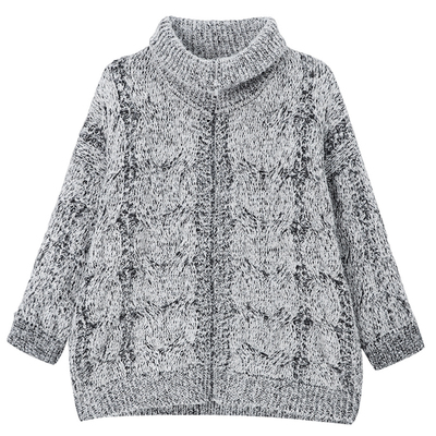 复古休闲风宽松遮肉立领拉链毛衣